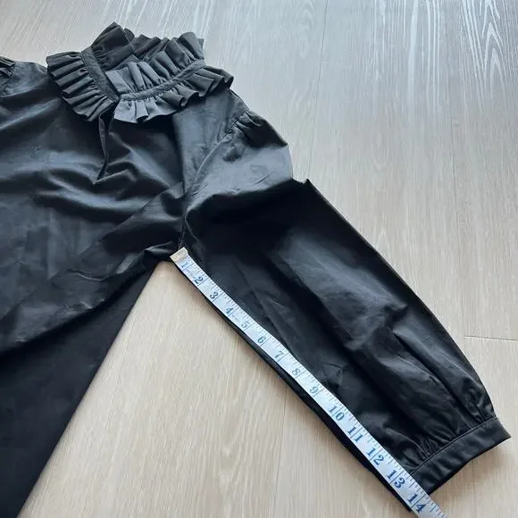 Tuckernuck Ruffle Neck Bouvier Blouse Large Black Preppy - Picture 8 of 12